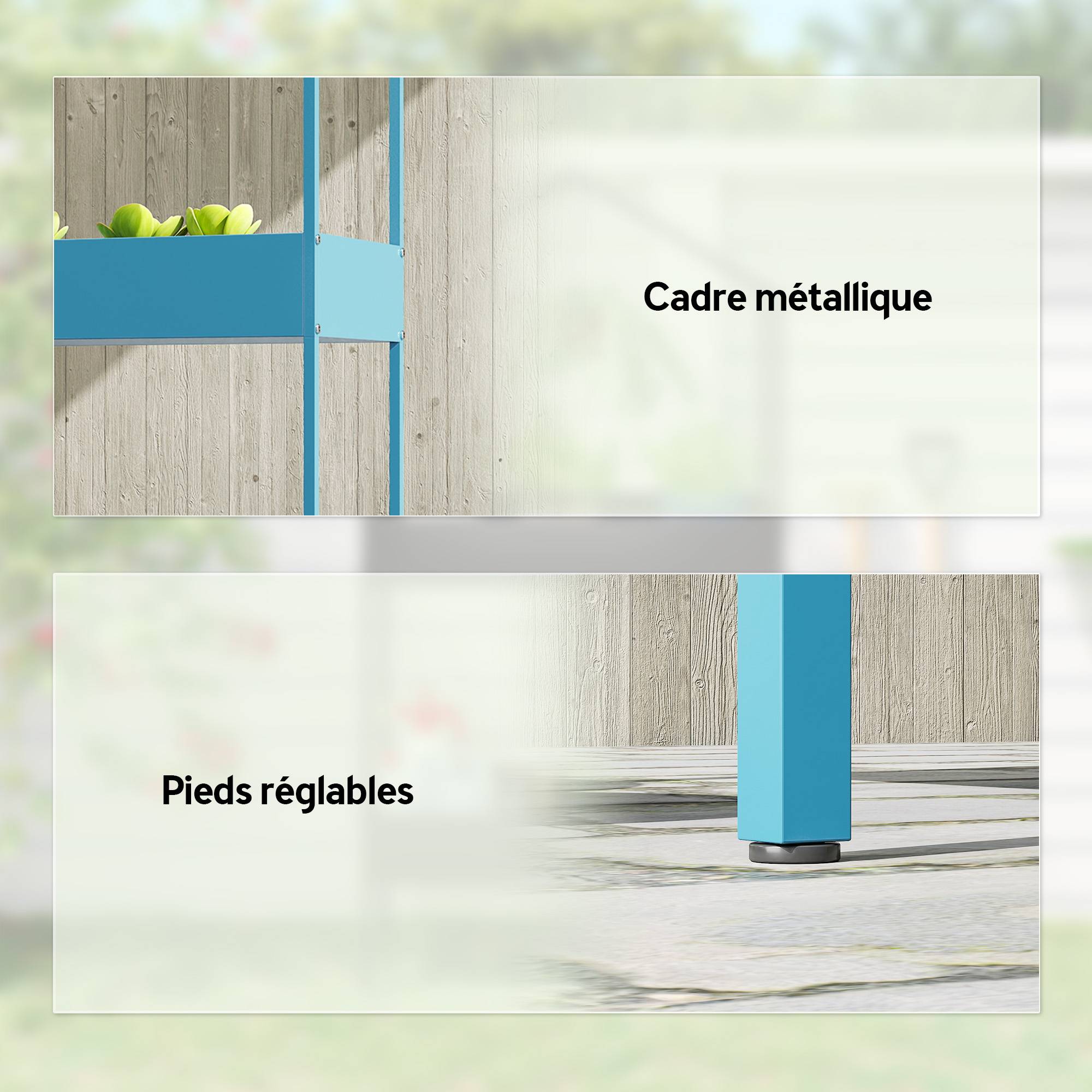 Étagère à Plantes 2 Niveaux, Support de Plantes en Métal avec Crochet, Porte-Pots en Forme de Maison, Bleu-Vert - Image 9