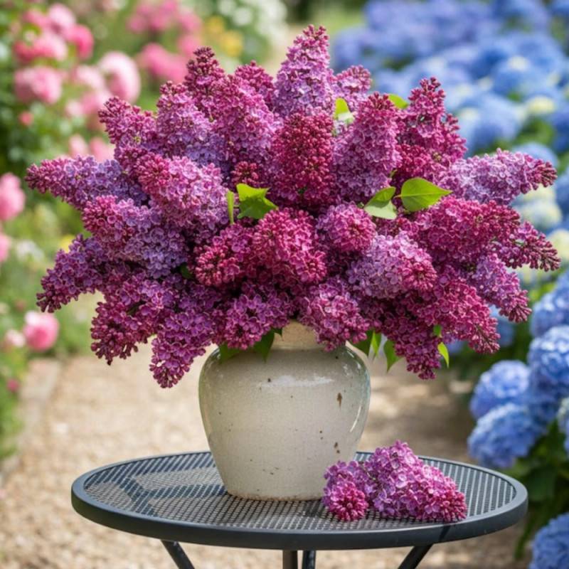 Lilas commun Prince Wolkonsky®, Syringa à fleurs Violette - feuillage Caduc - Pot de 4L - 60/100 cm-  hauteur à maturité De 2,50 m à 3,00 m - Imagen 5