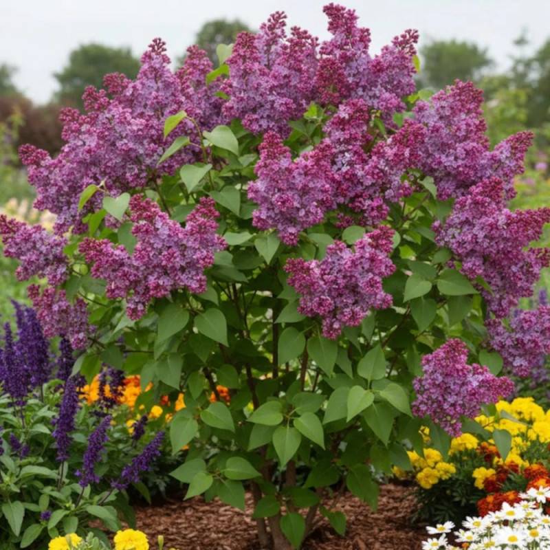 Lilas commun Prince Wolkonsky®, Syringa à fleurs Violette - feuillage Caduc - Pot de 4L - 60/100 cm-  hauteur à maturité De 2,50 m à 3,00 m - Imagen 4