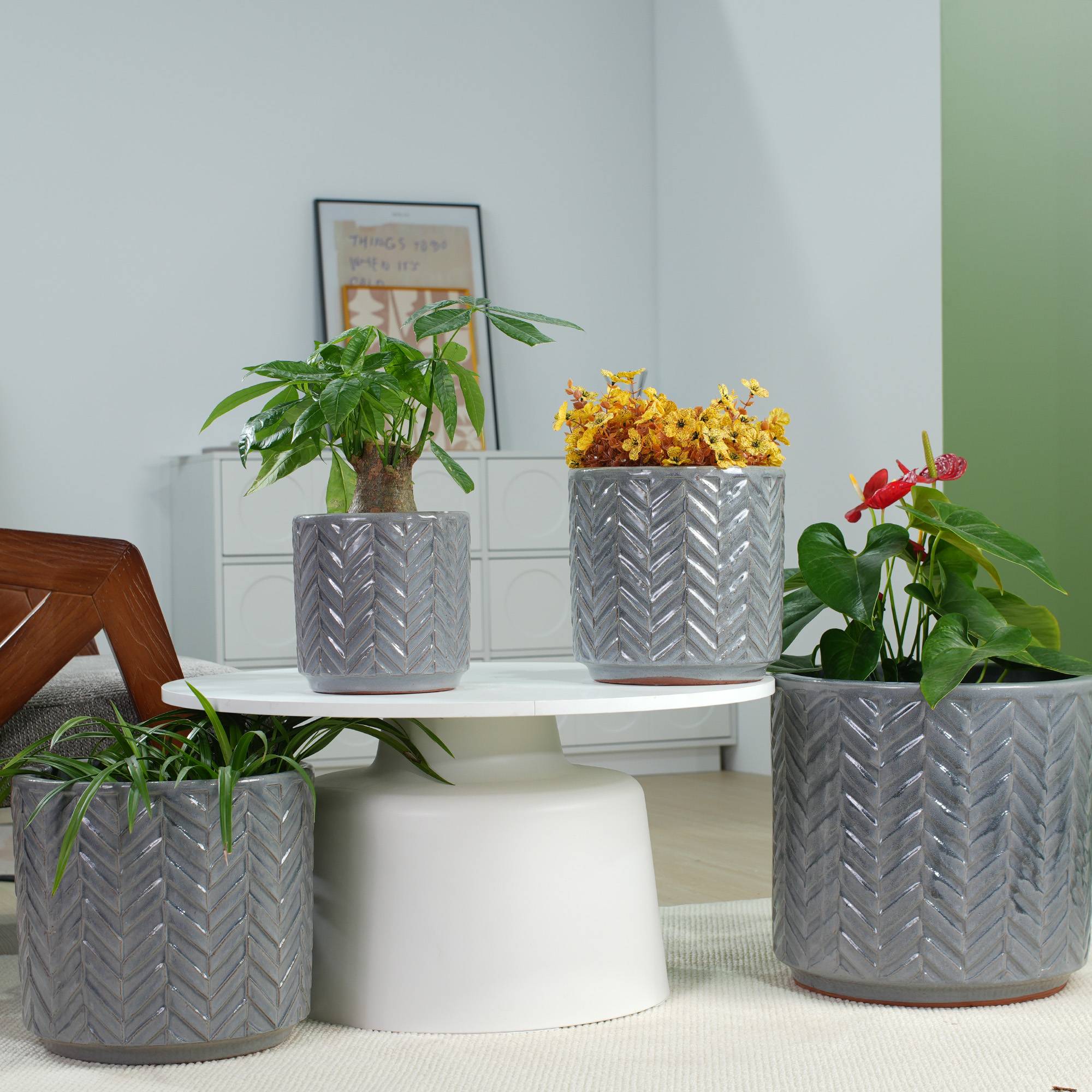 ComfortXL - Pot de fleurs céramique Ø20 cm gris cendre brillant pour succulentes avec drainage - ComfortXL Outdoor Living - Image 5