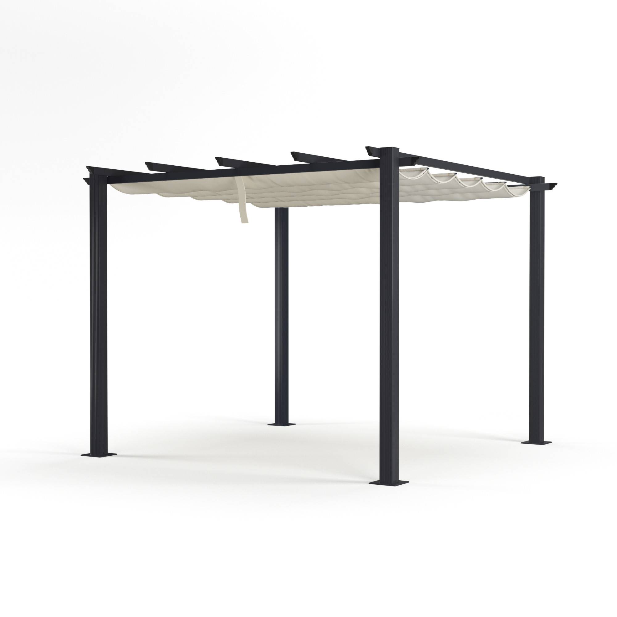 Autre - Tonnelle/Pergola aluminium 3x3m toile coulissante rétractable - Gris / Ecru - OHIO - Image 1