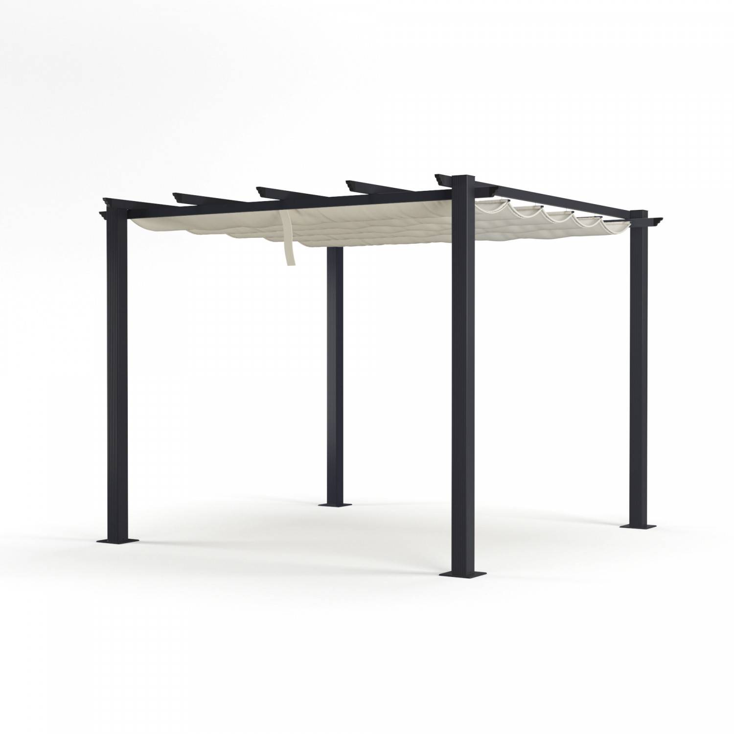 Autre - Tonnelle/Pergola aluminium 3x3m toile coulissante rétractable - Gris / Ecru - OHIO - Image 2