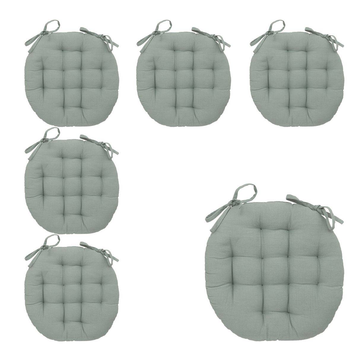 Lot de 6 Galettes de chaise en Coton Vert Céladon D 38 cm - Imagen 1