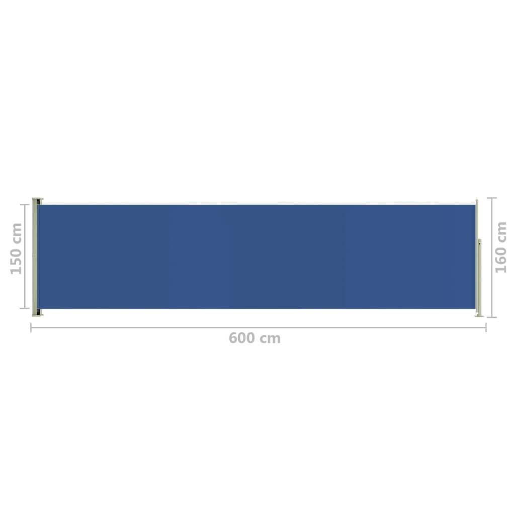 Helloshop26 - Auvent paravent store brise-vue latéral rétractable de patio jardin terrasse balcon protection visuelle écran 160 x 600 cm bleu - Imagen 6