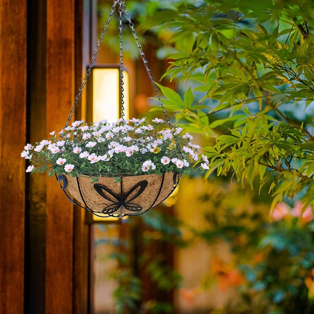 Fleurs suspendues en métal et chaîne en fil coco pour jardin 8 pouces ...