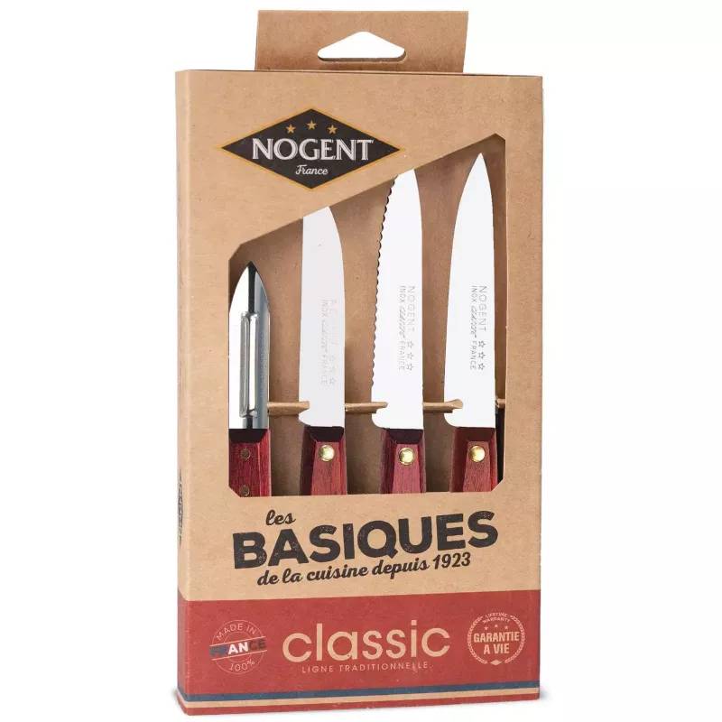 Nogent 3 Etoiles - Coffret de 3 couteaux et un éplucheur merisier 00083V Nogent 3 Etoiles