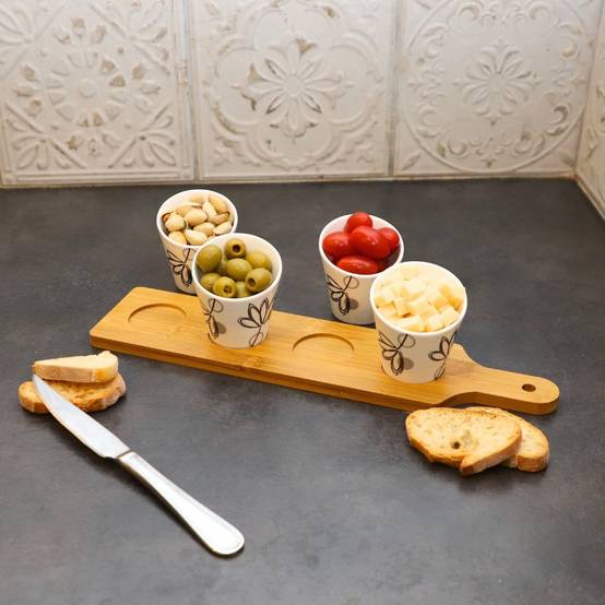 ~ Set apéritif tapas 4 verrines bambou céramique blanc et marron 34.5 x 8 cm Chemin de campagne - Imagen 4