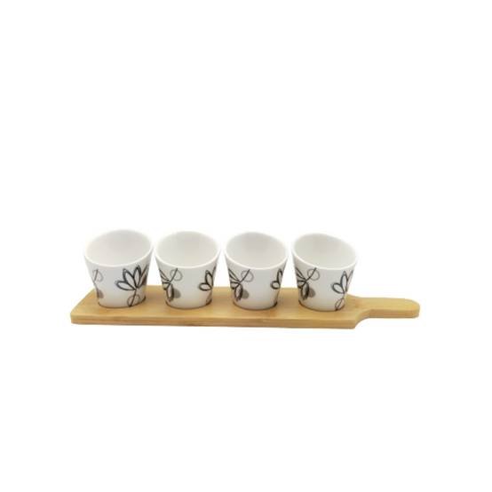 ~ Set apéritif tapas 4 verrines bambou céramique blanc et marron 34.5 x 8 cm Chemin de campagne - Imagen 1