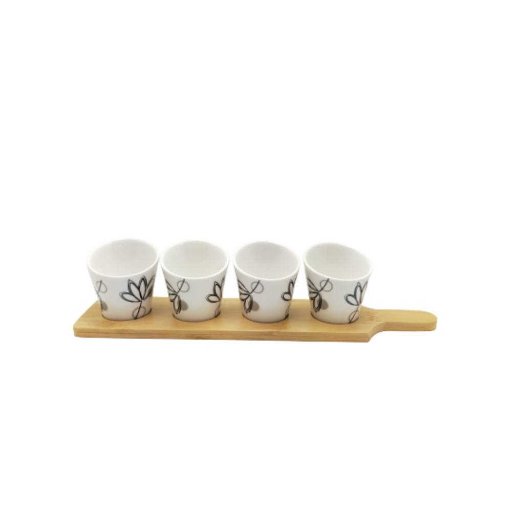 ~ Set apéritif tapas 4 verrines bambou céramique blanc et marron 34.5 x 8 cm Chemin de campagne - Imagen 1