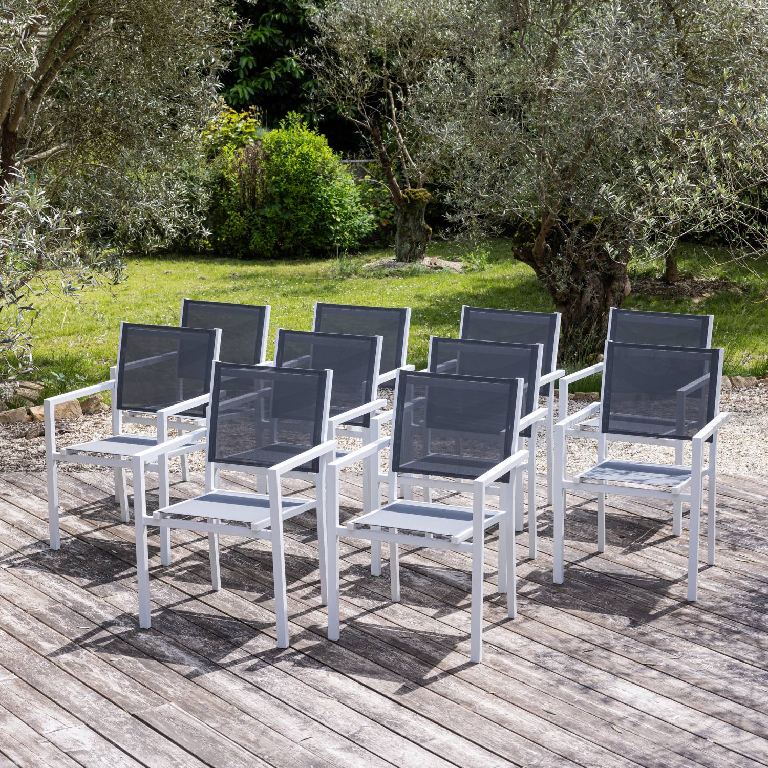 Happy Garden - Lot de 10 chaises en aluminium blanc - textilène gris - HAPPY GARDEN - Imagen 2