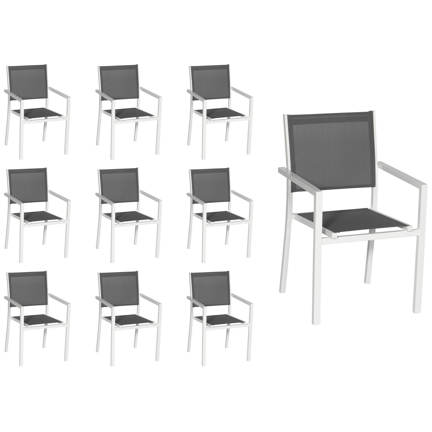 Happy Garden - Lot de 10 chaises en aluminium blanc - textilène gris - HAPPY GARDEN - Imagen 1