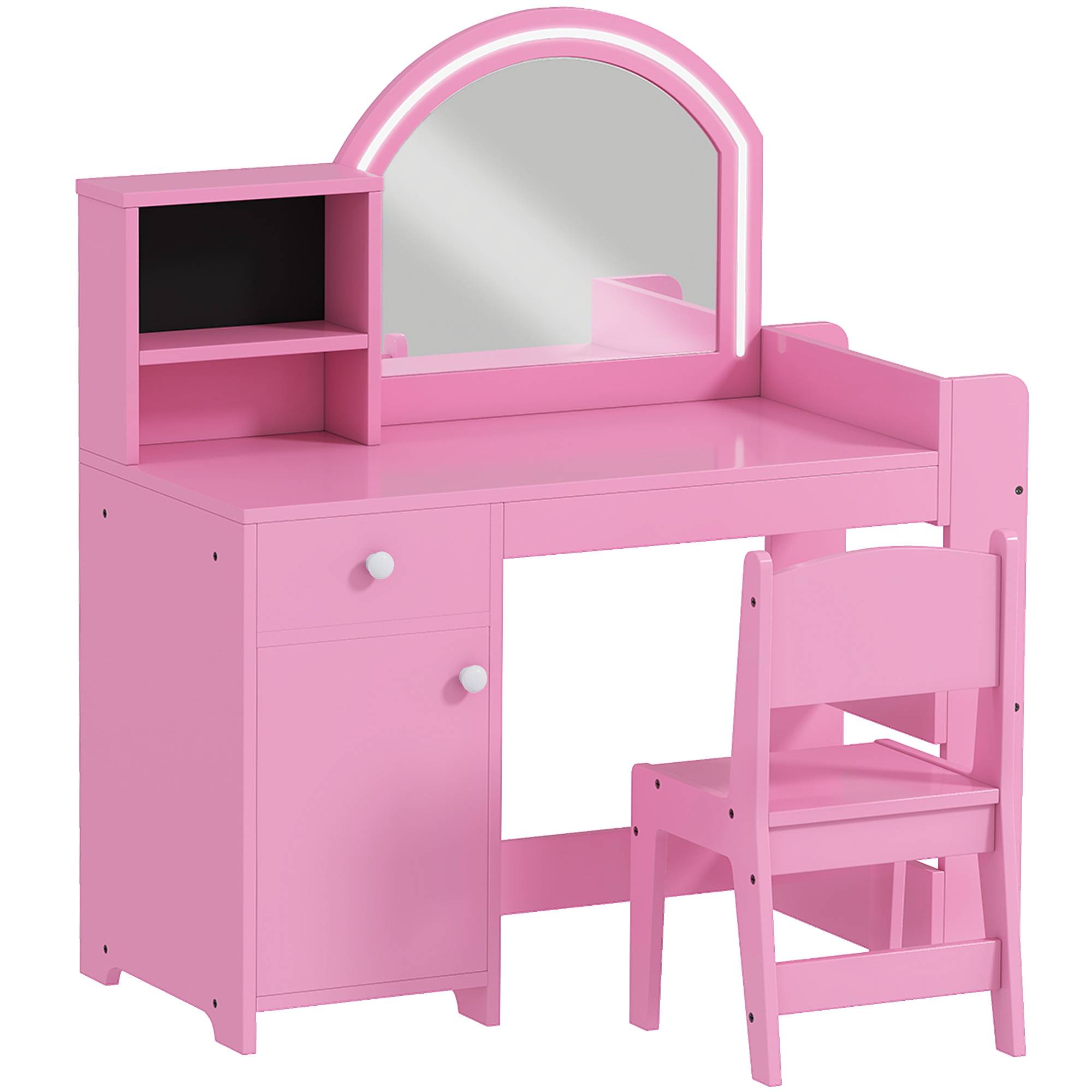 Sans Marque - Coiffeuse pour enfants avec tabouret et miroir LED, table de maquillage pour 3 à 8 ans, 88,6 x 38,8 x 96,9 cm, rose - Image 2