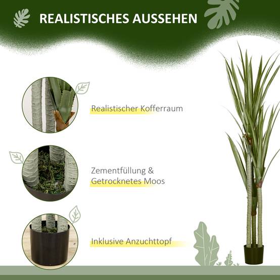 Yucca Artificiel Géant PEVA et Bambou Maison Bureau Végétalisation Sans Effort 190cm Vert - ComfortXL Outdoor Living - Image 6