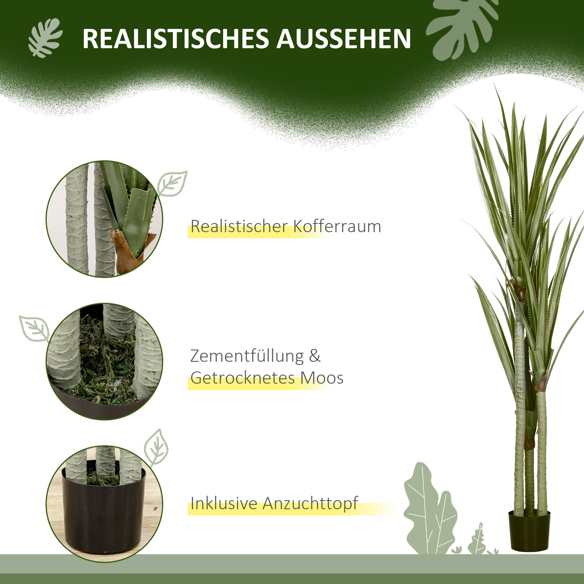 Yucca Artificiel Géant PEVA et Bambou Maison Bureau Végétalisation Sans Effort 190cm Vert - ComfortXL Outdoor Living - Image 6
