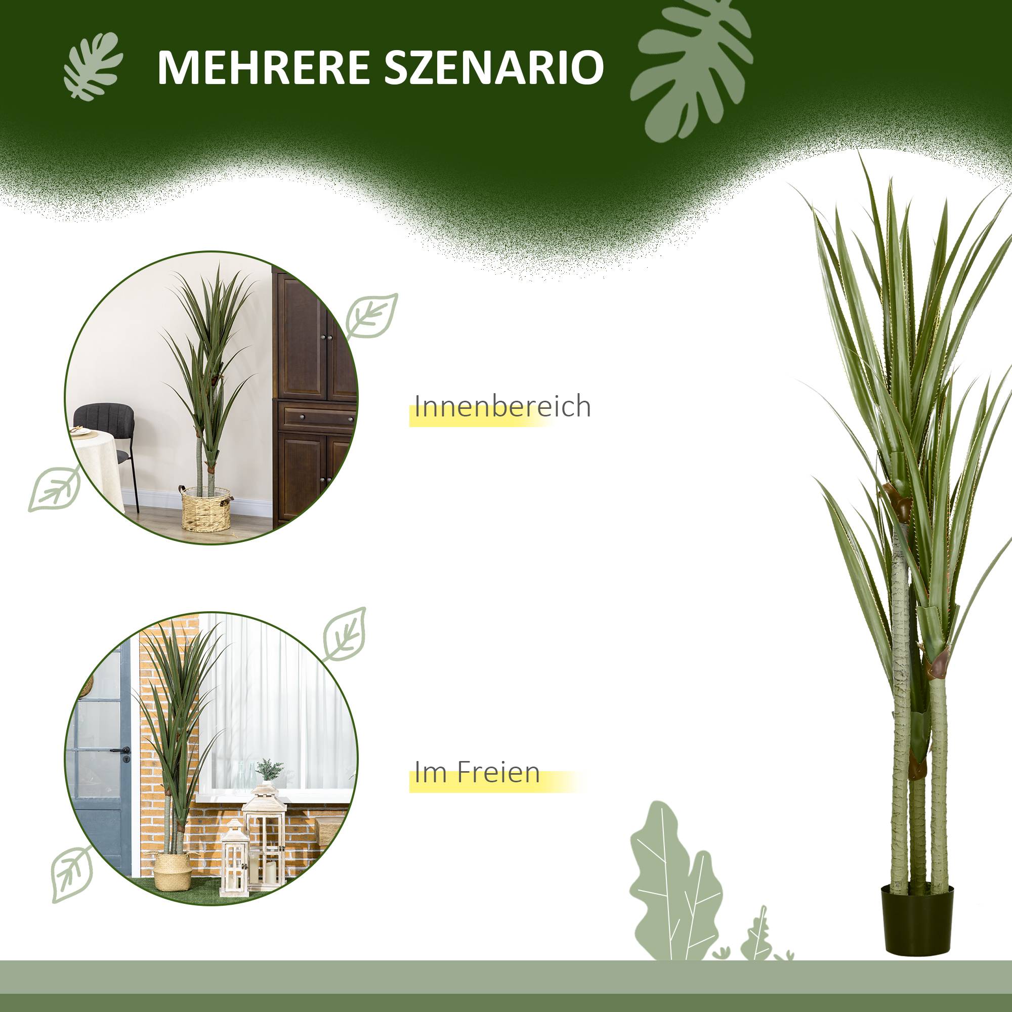 Yucca Artificiel Géant PEVA et Bambou Maison Bureau Végétalisation Sans Effort 190cm Vert - ComfortXL Outdoor Living - Image 7