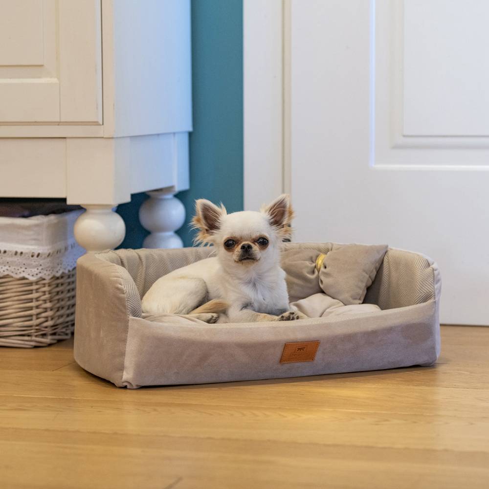 Ferplast - Couchage Rembourré Lit pour Chiens et Chats HARRIS 50 Lavable, avec Coussin, Tweed et Velours, Beige - Imagen 3
