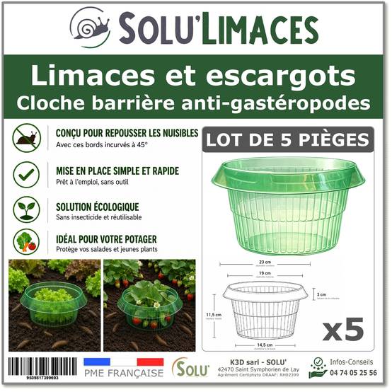 SOLU'LIMACES- 5 Cloches Barrières Limaces et Escargots- Salades, Fraisiers, Choux -Ø 23 cm - Image 1