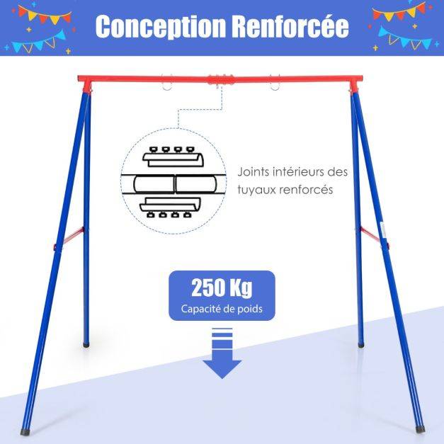 Helloshop26 - Portique métallique de balançoire en forme de a avec piquets d'ancrage et 2 méthodes de fixation - Imagen 3