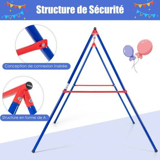 Helloshop26 - Portique métallique de balançoire en forme de a avec piquets d'ancrage et 2 méthodes de fixation - Imagen 2