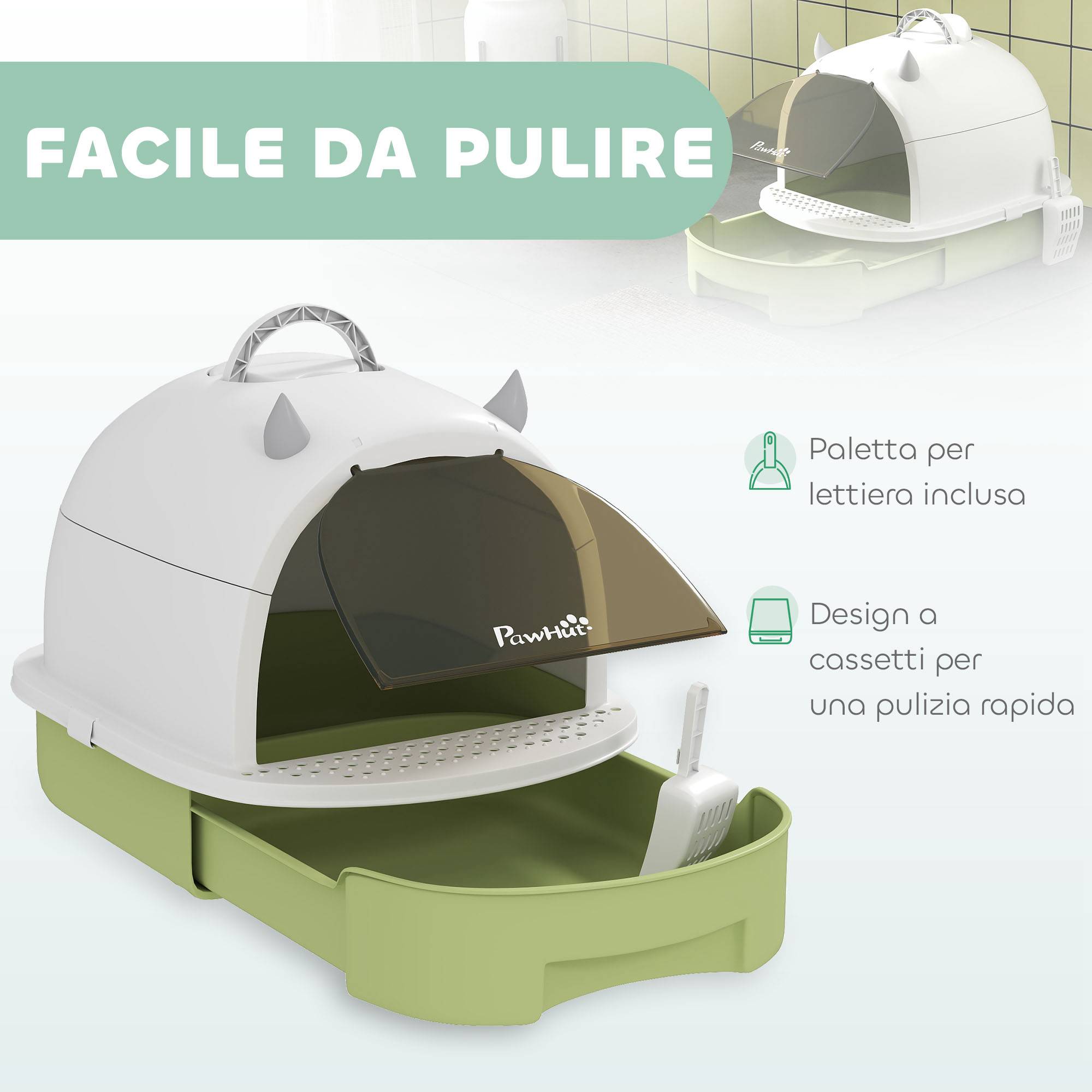 Litière fermée avec bac amovible, pelle et filtre charbon actif, multicolore - Image 7