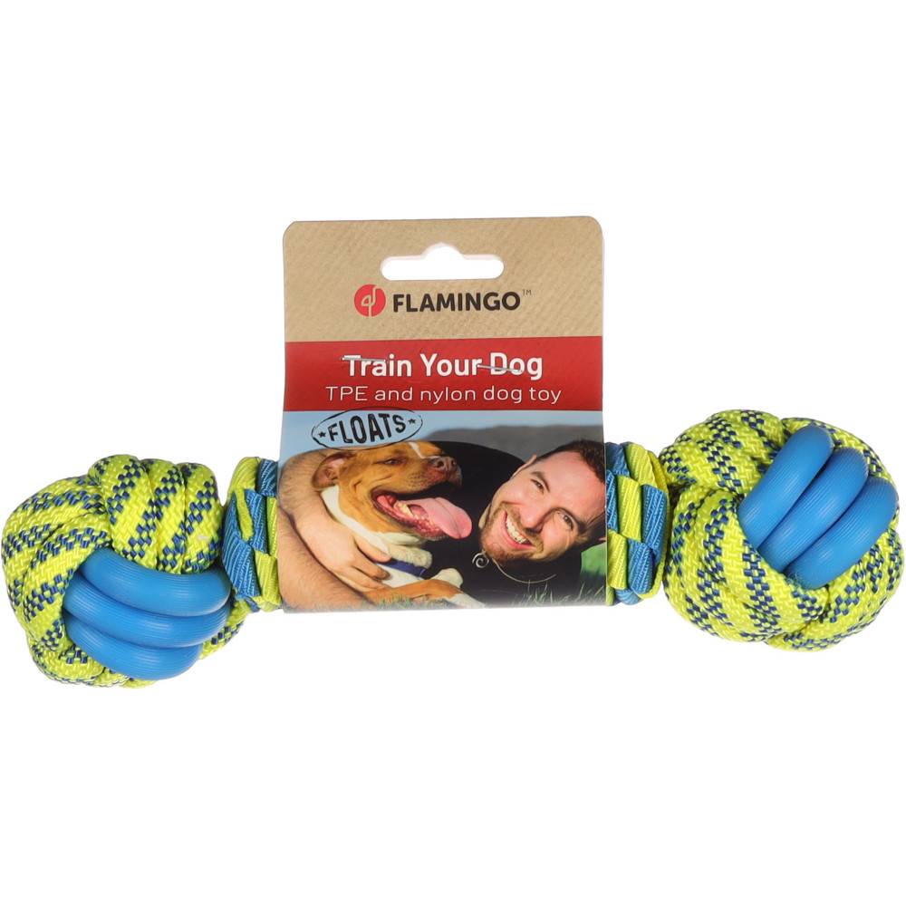 Flamingo - Jouet Balle nouée Cordon Bleu & Jaune ø 7 x 28 cm pour chien - Imagen 4
