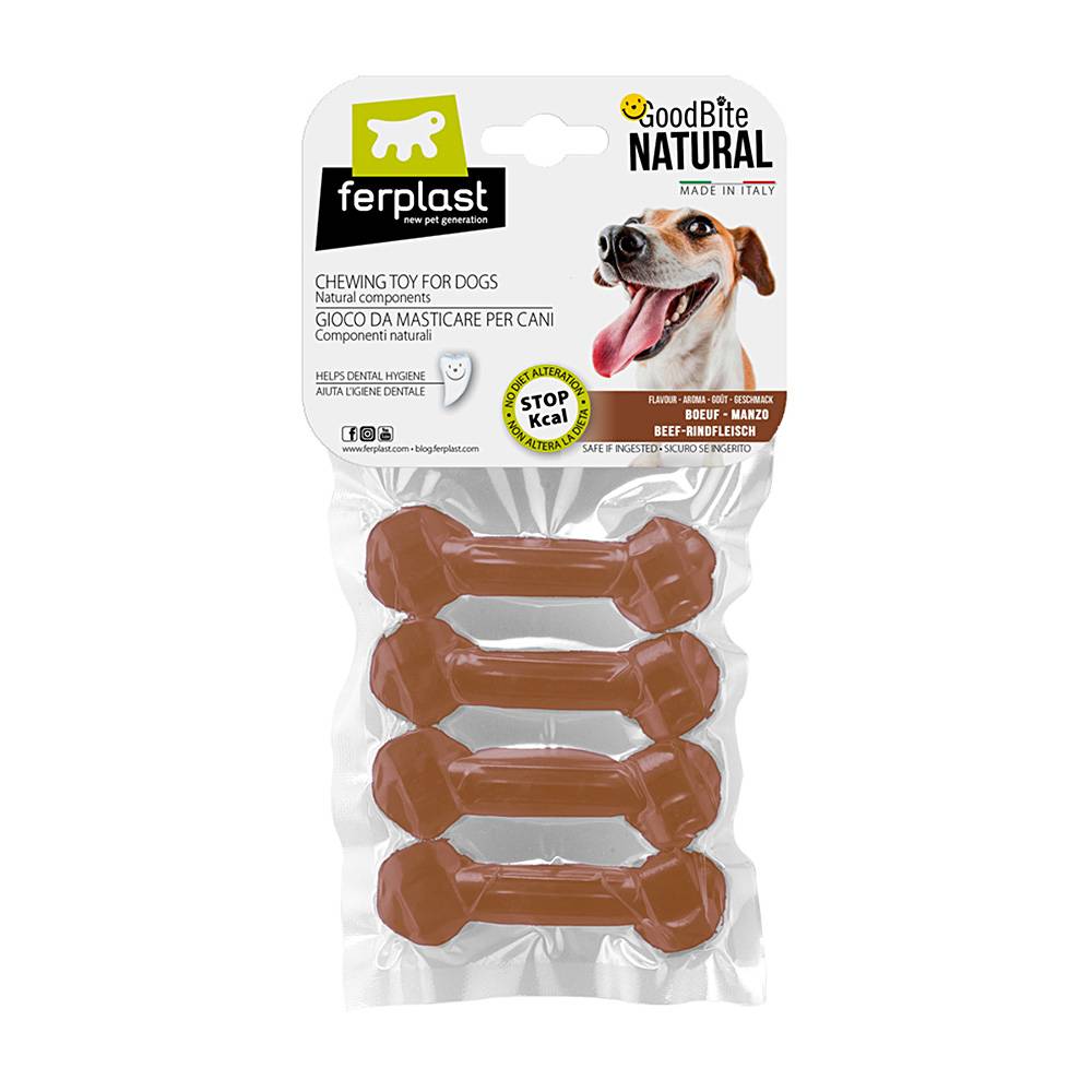 Ferplast - Ferplast GOODBITE NATURAL XS jouet os pour l'hygiène dentaire, saveur de boeuf, chien petit (3-5 Kg), naturel, 4 pièces de 15g - Imagen 1