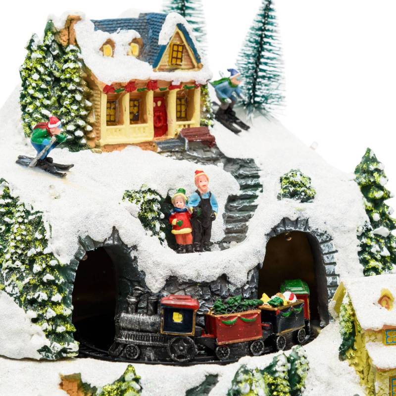 Lotti - Village de Noel animé à LED avec montagne Enneigé Petit Train Sapin de Noël et Père Noël H31cm Lotti - Imagen 2