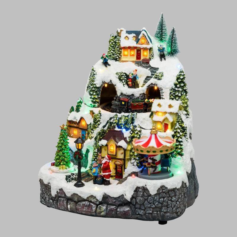 Lotti - Village de Noel animé à LED avec montagne Enneigé Petit Train Sapin de Noël et Père Noël H31cm Lotti - Imagen 7