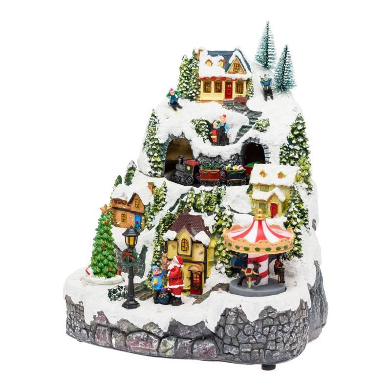 Lotti - Village de Noel animé à LED avec montagne Enneigé Petit Train Sapin de Noël et Père Noël H31cm Lotti - Imagen 9