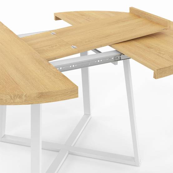 Table à manger extensible ronde SELMA 4-8 personnes bois et blanc 110-150 cm - Image 6