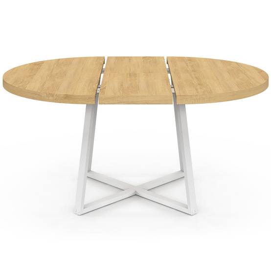 Table à manger extensible ronde SELMA 4-8 personnes bois et blanc 110-150 cm - Image 3