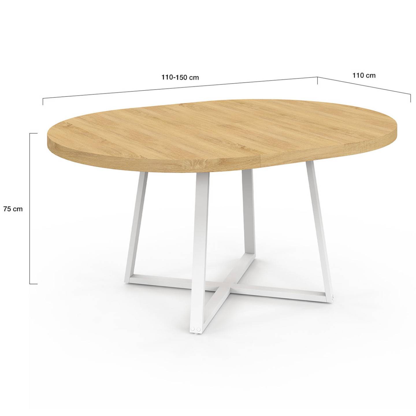 Table à manger extensible ronde SELMA 4-8 personnes bois et blanc 110-150 cm - Image 5