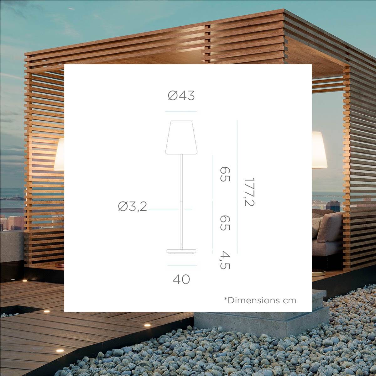 Lampadaire 180 cm de haut sans fil pour l'intérieur et l'extérieur avec câble en jute. Lumière LED chaude ou . Fabriqué en Espagne. LOLA SLIM - Imagen 3