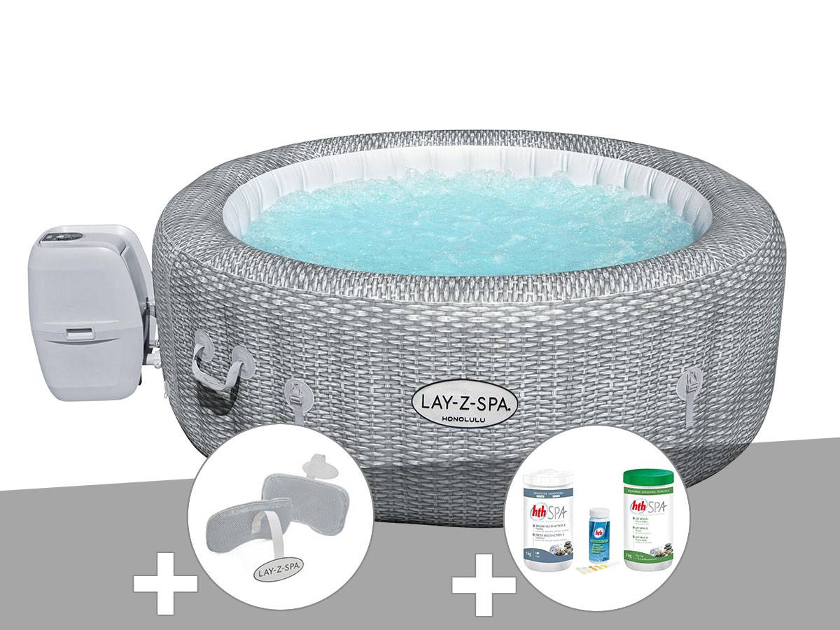 Bestway - Kit spa gonflable Bestway Lay-Z-Spa Honolulu rond Airjet 4/6 places + Kit traitement brome + 2 appuie-têtes