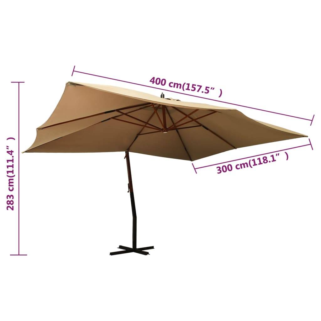 Helloshop26 - Parasol meuble de jardin en porte-à-fau x avec mât en bois 400 x 300 cm taupe - Imagen 7