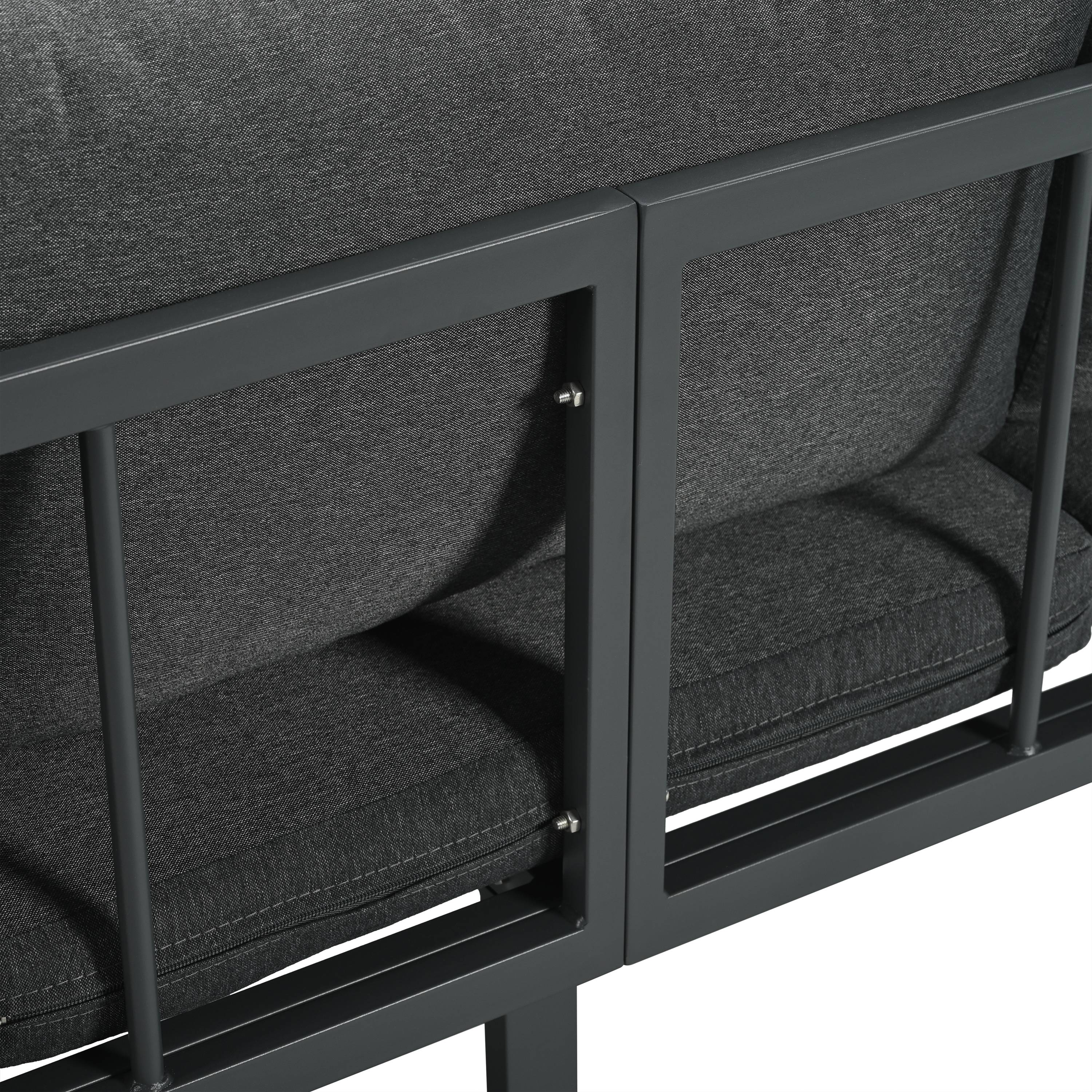 Salon de Jardin avec Canapé d'angle Table Basse et Pouf pour terrasse Polyester Gris - Image 7