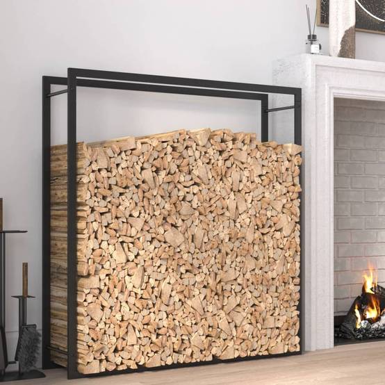 Range-bûches acier pour cheminée stockage bois intérieur extérieur Noir 110x28x116 cm – ComfortXL Outdoor Living - Image 1