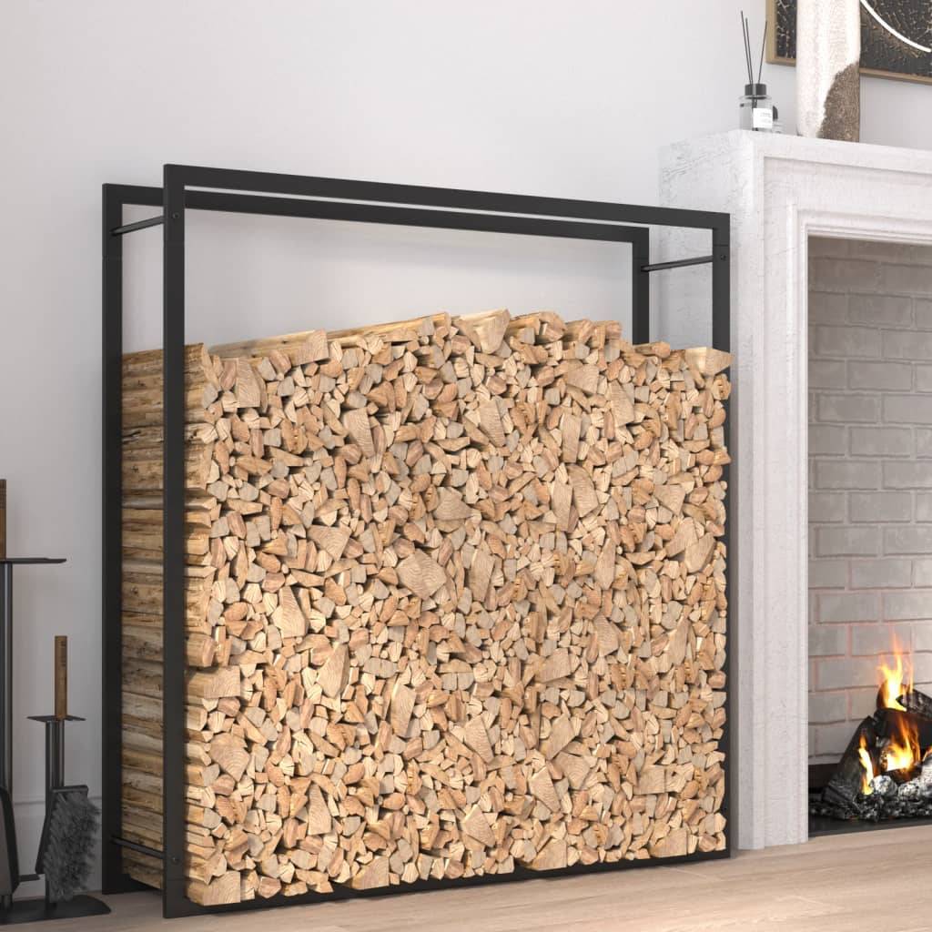 Range-bûches acier pour cheminée stockage bois intérieur extérieur Noir 110x28x116 cm – ComfortXL Outdoor Living - Image 1