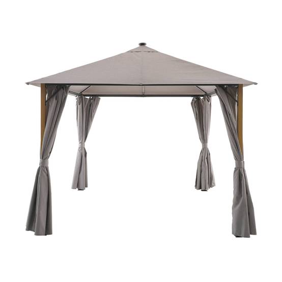 Tonnelle 3x3m aluminium effet bois avec rideaux et led beige - Veluna | sweeek - Image 4