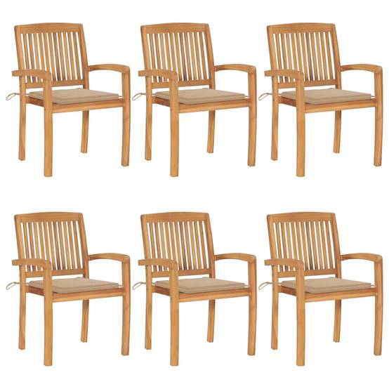 Chaises de jardin empilables Teck solide avec coussins beige 60 x 57.5 x 90 cm - PANGIVO - Image 1