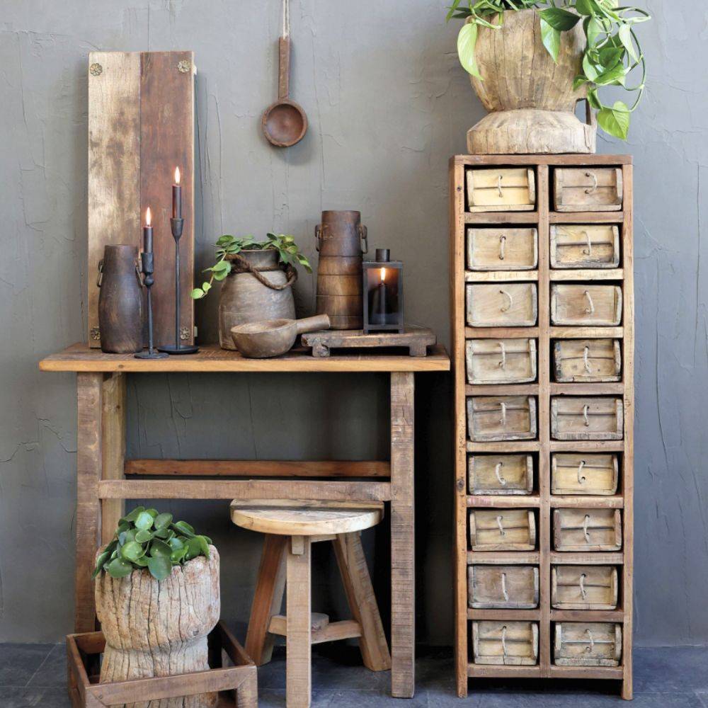 Chemin De Campagne - Commode 18 tiroirs en bois recyclé antique marron 39 x 34 x 122 cm Chemin de campagne - Imagen 2