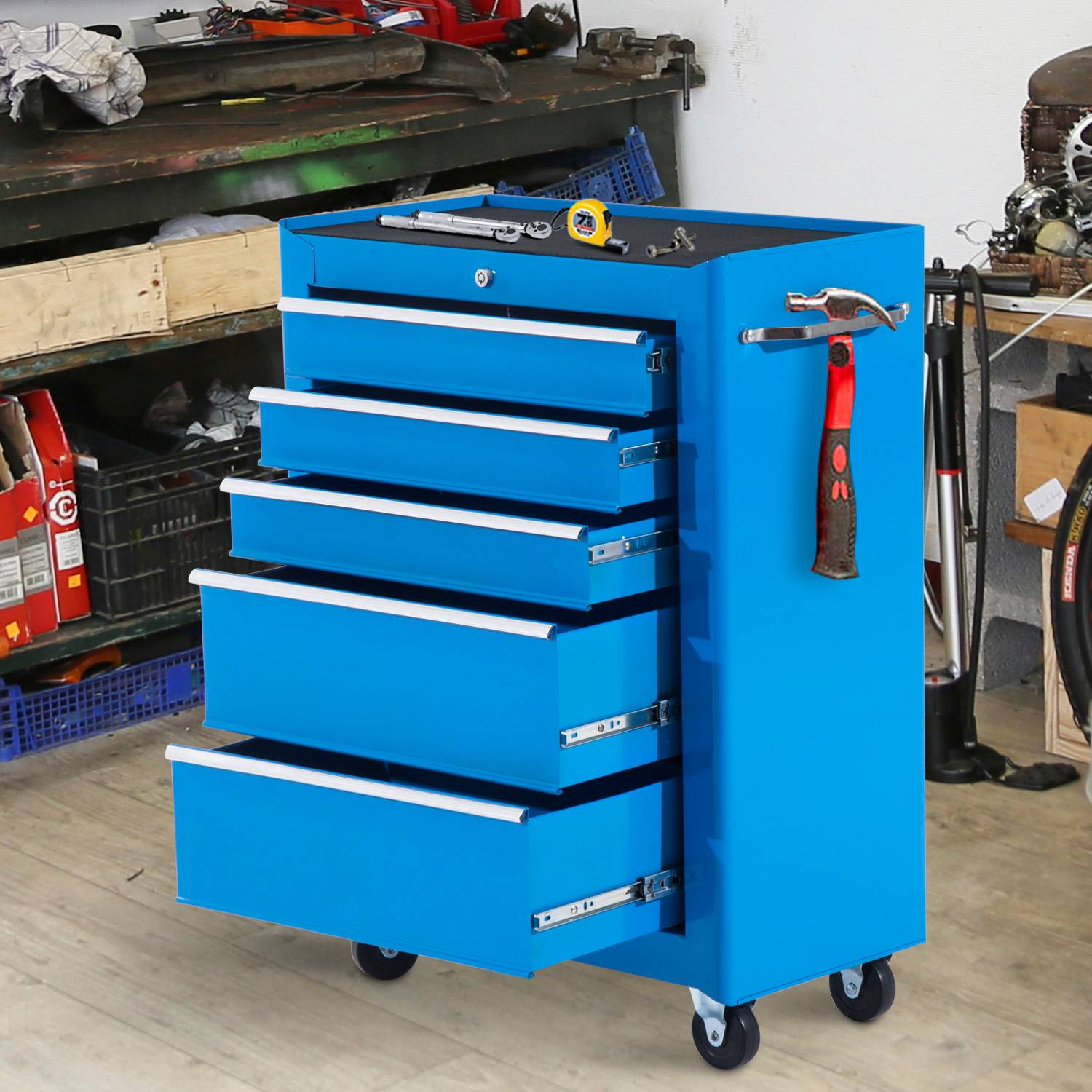 Servante d'atelier sur roulettes bleue, 68 x 39 x 71 cm - Image 3