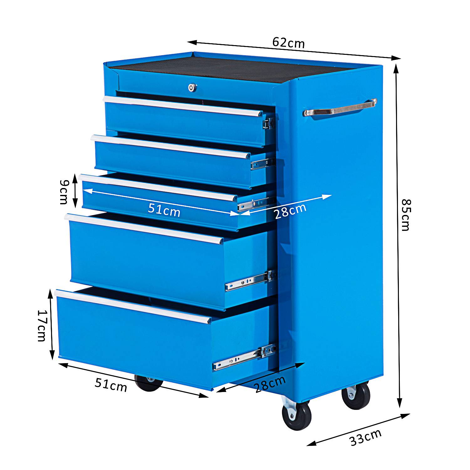 Servante d'atelier sur roulettes bleue, 68 x 39 x 71 cm - Image 5