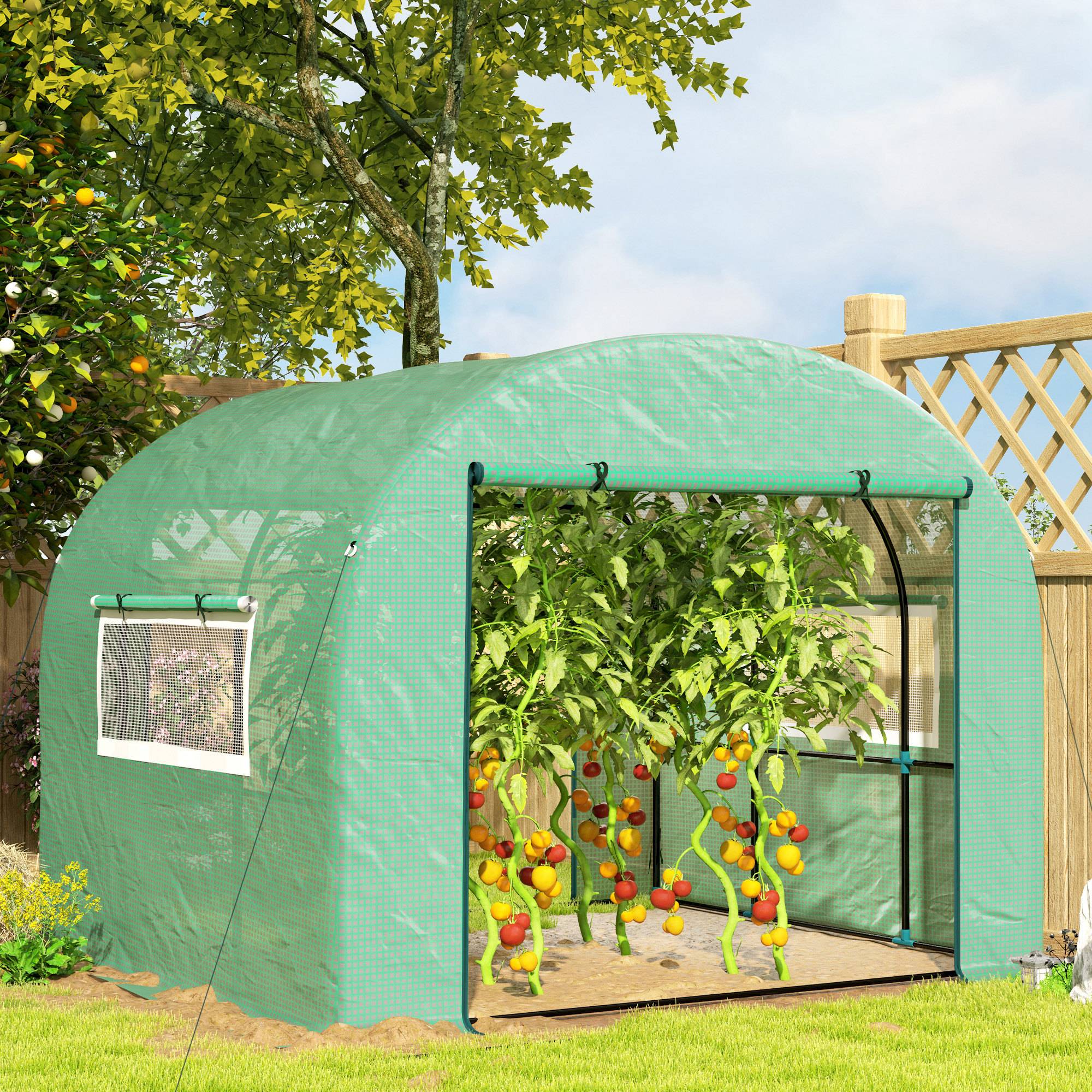 Outsunny - Serre tunnel de jardin 9m² - PE Haute densité 135 g/m² - 2 portes zippées 2 fenêtres en maille - vert - Outsunny - Image 2