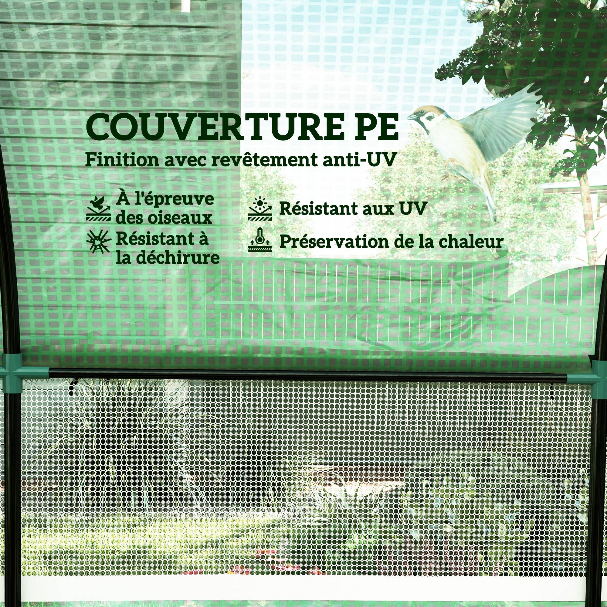 Outsunny - Serre tunnel de jardin 9m² - PE Haute densité 135 g/m² - 2 portes zippées 2 fenêtres en maille - vert - Outsunny - Image 6