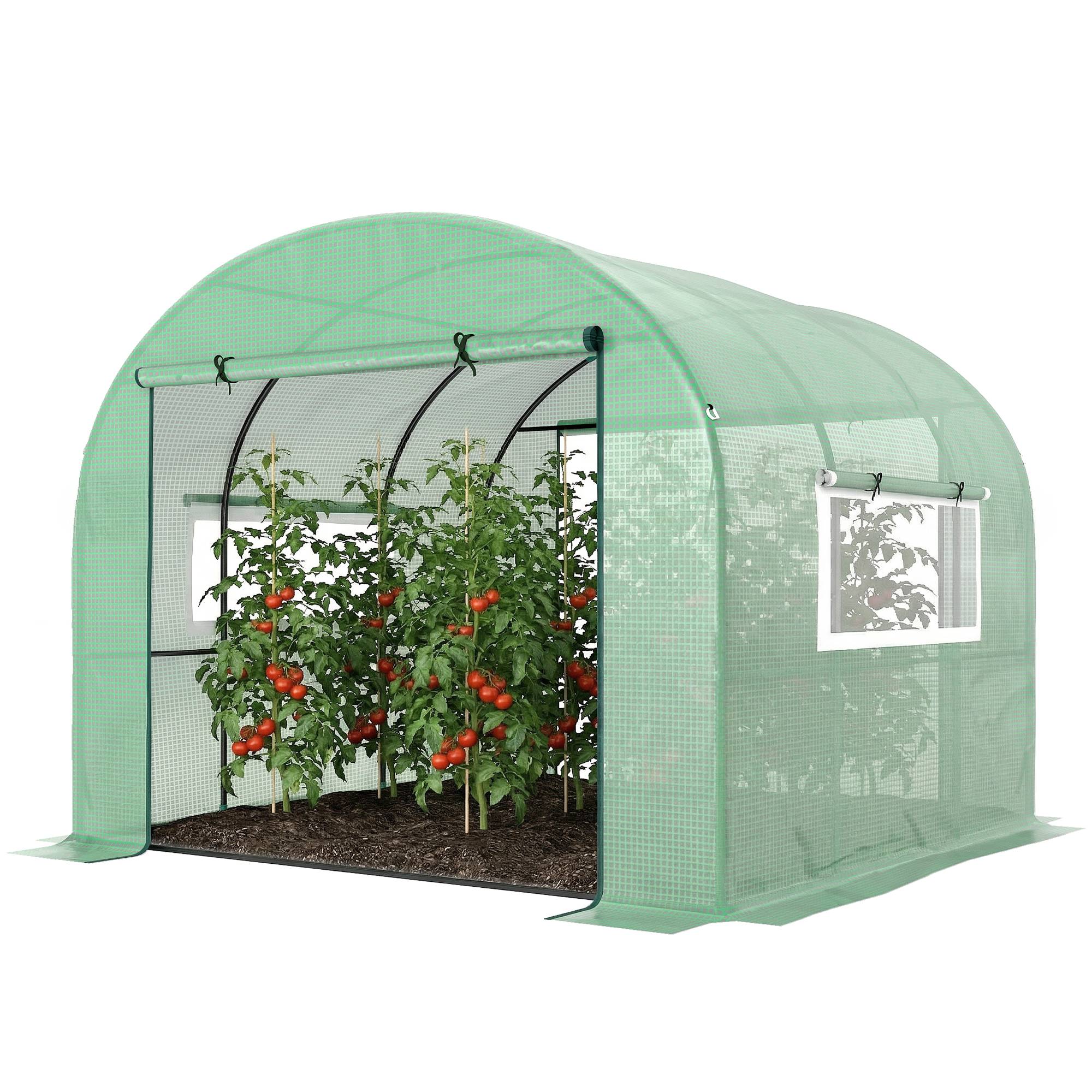 Outsunny - Serre tunnel de jardin 9m² - PE Haute densité 135 g/m² - 2 portes zippées 2 fenêtres en maille - vert - Outsunny - Image 4