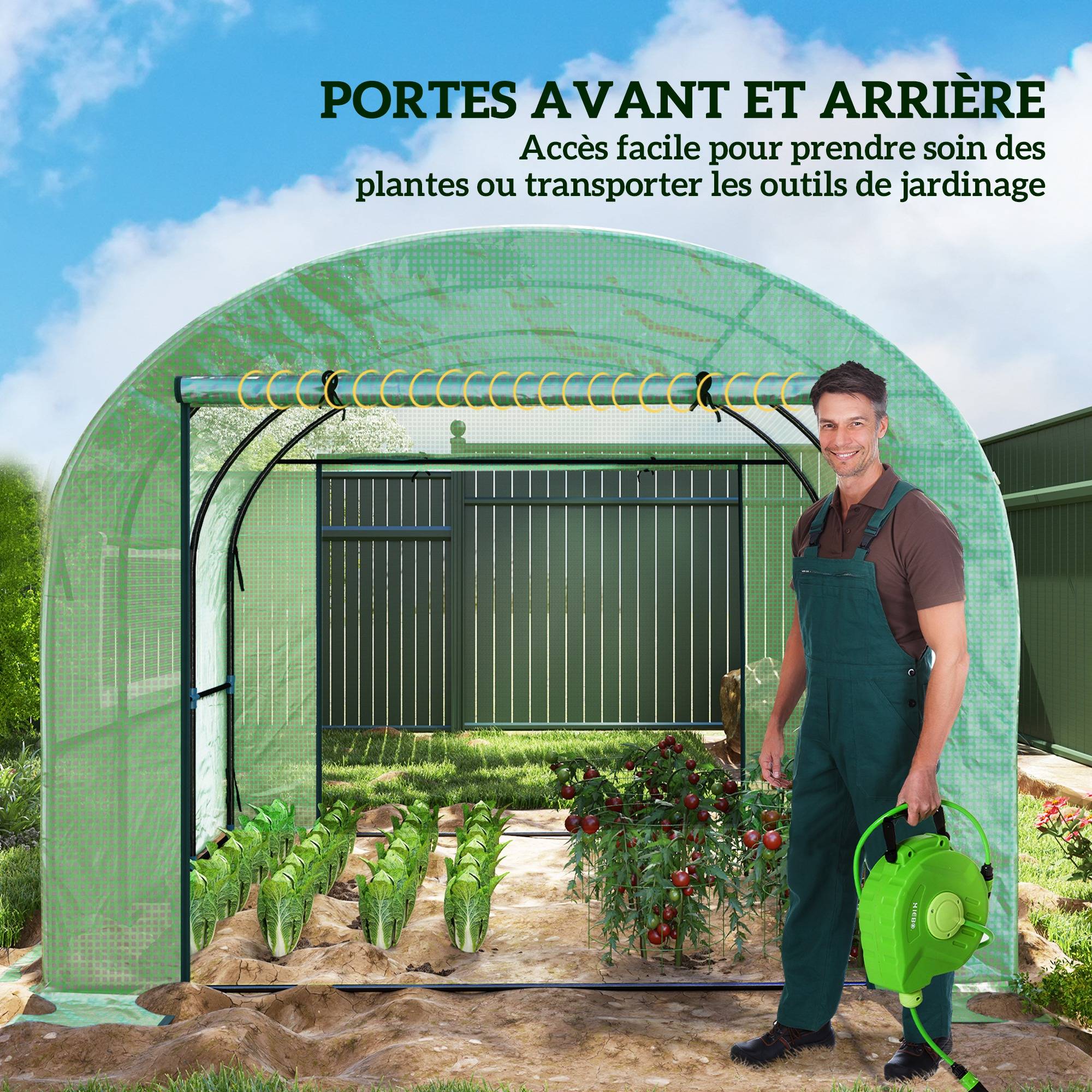 Outsunny - Serre tunnel de jardin 9m² - PE Haute densité 135 g/m² - 2 portes zippées 2 fenêtres en maille - vert - Outsunny - Image 7