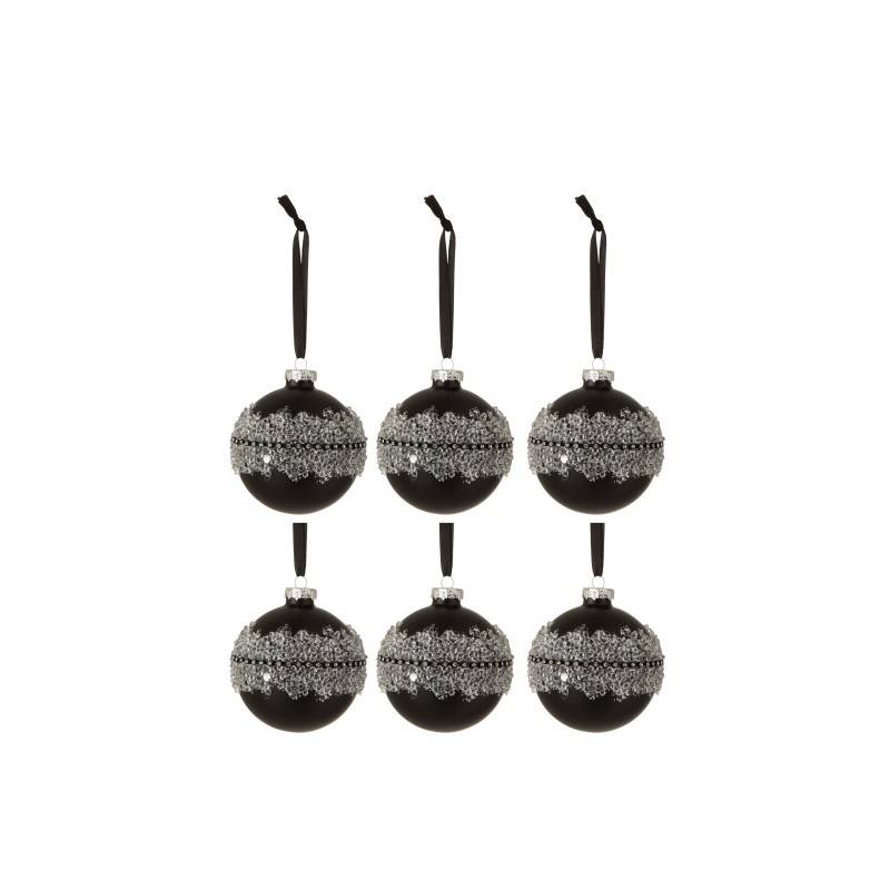 Boite de 6 boules de Noël en verre noir 8x8x8 cm - J-Line