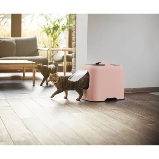 ROTHO Maison toilette pour chat - 51 x 39 x 40 cm - Bac a litiere - Rose - Image 2