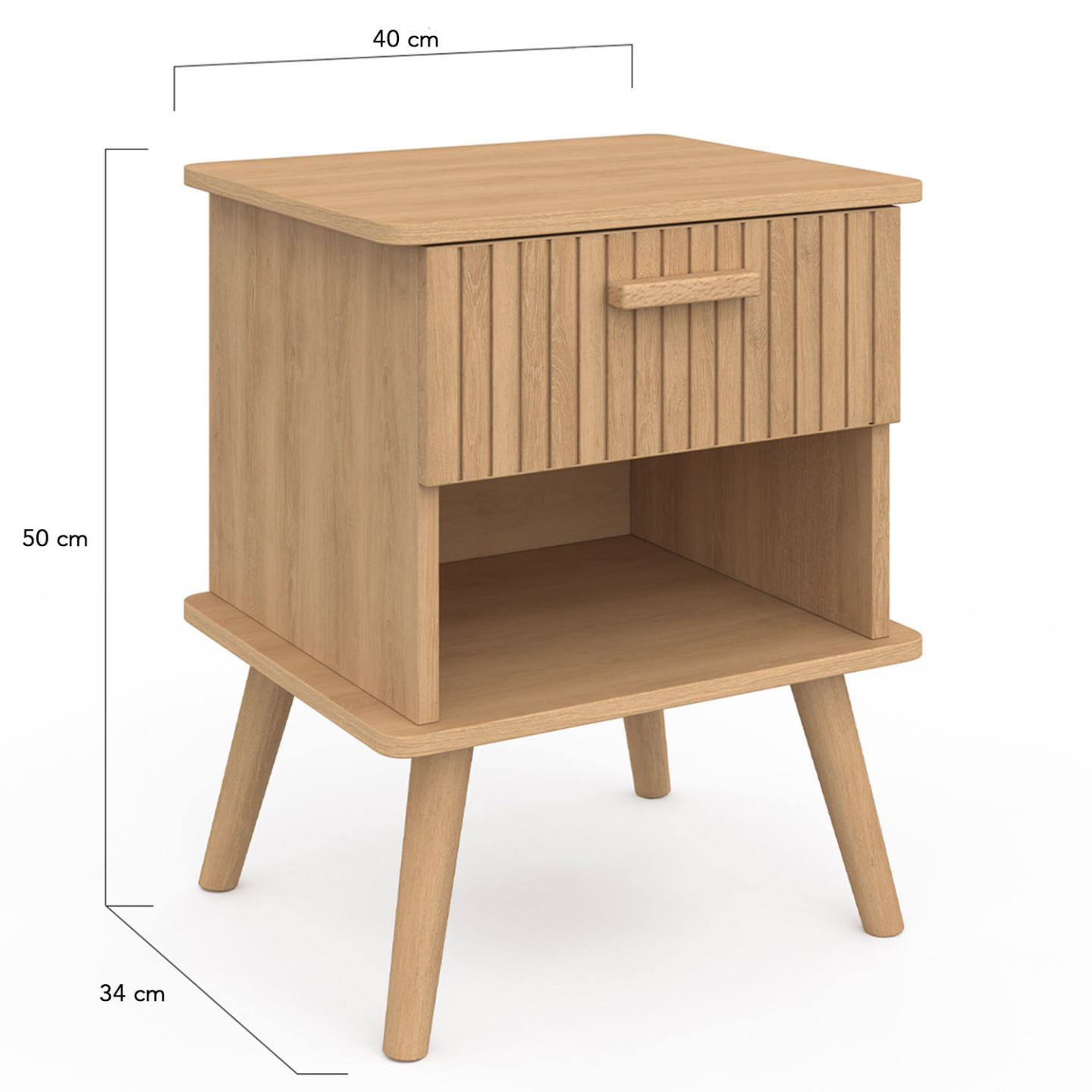 Lot de 2 tables de chevet JULIETTE 1 tiroir avec niche effet lattes tasseau bois - Image 5